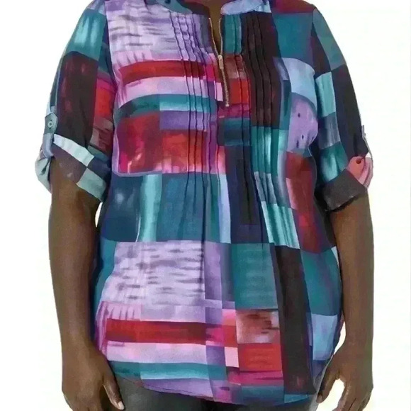 New AVENUE Eastbrook Print Blouse Top - purple plus 14 - Picture 5 of 6